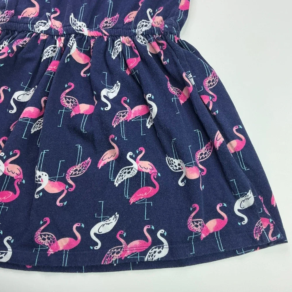 Gymboree Navy Blue Flamingo Dress Kids Size S 5-6 Cotton Jersey Cap Sleeve